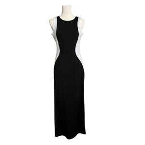 Snap Bodycon Maxi Dress Womens Large Black White Cutout Cocktail Made In USA